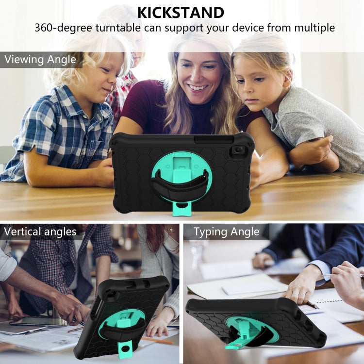 For Samsung Galaxy Tab A7 Lite 8.7 2021 T220 / T225 360 Degree Rotation Honeycomb Shockproof Silicone PC Protective Case with Holder & Shoulder Strap & Hand Strap, For Samsung Galaxy Tab A7 Lite 8.7 2021 T220 / T225