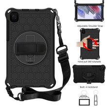 Load image into Gallery viewer, For Samsung Galaxy Tab A7 Lite 8.7 2021 T220 / T225 360 Degree Rotation Honeycomb Shockproof Silicone PC Protective Case with Holder &amp; Shoulder Strap &amp; Hand Strap, For Samsung Galaxy Tab A7 Lite 8.7 2021 T220 / T225