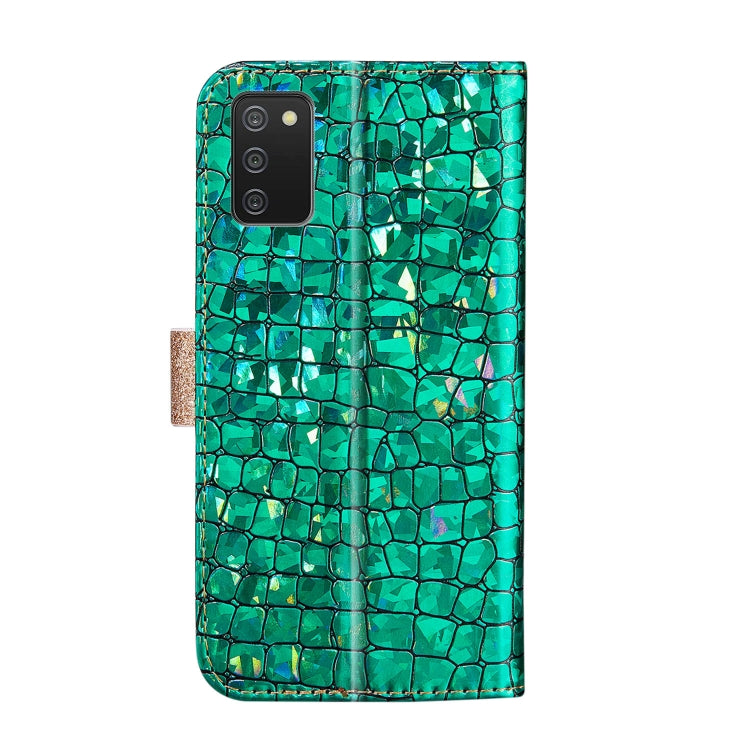 Laser Glitter Powder Matching Crocodile Texture Horizontal Flip Leather Case with Card Slots & Holder & Wallet, For Samsung Galaxy A03s EU Version