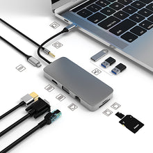 Load image into Gallery viewer, BL10V 10 in 1 USB-C / Type-C to RJ45 + VGA + HDMI + 3.5mm AUX + SD / TF Card Slot + PD USB-C / Type-C + USB 3.0 + 2 USB 2.0 Ports Docking Station HUB, BL10V