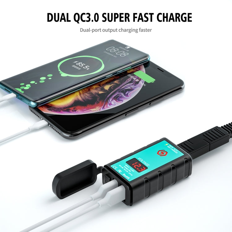 WUPP ZH-1422A3 DC12-24V Motorcycle Square Dual USB Fast Charging Charger with Switch + Voltmeter + Integrated SAE Socket + 1.4m OT Terminal Cable, ZH-1422A3