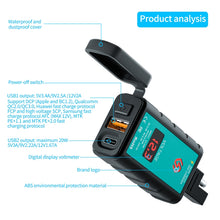 Load image into Gallery viewer, WUPP ZH-1422B1 DC12-24V Motorcycle Square Single USB + PD Fast Charging Charger with Switch + Voltmeter + Integrated SAE Socket, ZH-1422B1