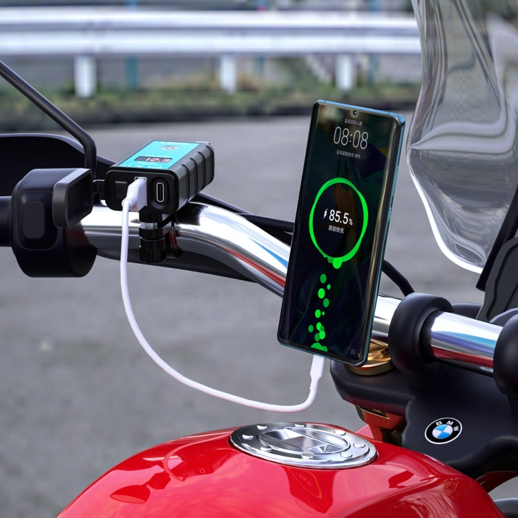 WUPP ZH-1422B1 DC12-24V Motorcycle Square Single USB + PD Fast Charging Charger with Switch + Voltmeter + Integrated SAE Socket, ZH-1422B1