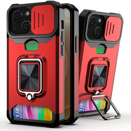 Sliding Camera Cover Design PC + TPU Shockproof Case with Ring Holder & Card Slot, For iPhone 13 mini, For iPhone 13, For iPhone 13 Pro, For iPhone XS / X, For iPhone XR, For iPhone 11 Pro