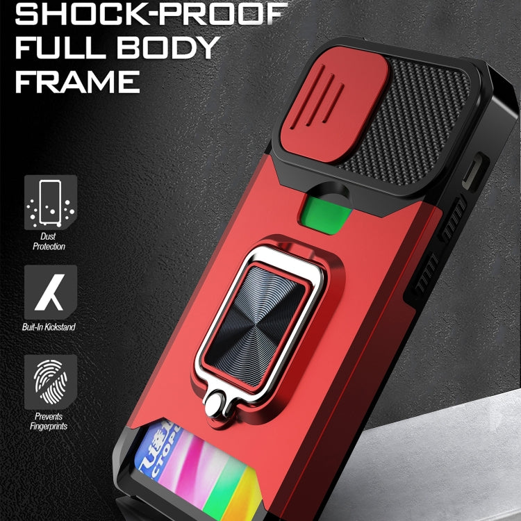 Sliding Camera Cover Design PC + TPU Shockproof Case with Ring Holder & Card Slot, For iPhone 13 mini, For iPhone 13, For iPhone 13 Pro, For iPhone XS / X, For iPhone XR, For iPhone 11 Pro, For iPhone 11 Pro Max, For iPhone 12 / 12 Pro