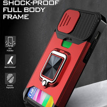Load image into Gallery viewer, Sliding Camera Cover Design PC + TPU Shockproof Case with Ring Holder &amp; Card Slot, For iPhone 13 mini, For iPhone 13, For iPhone 13 Pro, For iPhone XS / X, For iPhone XR, For iPhone 11 Pro, For iPhone 11 Pro Max, For iPhone 12 / 12 Pro