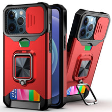 Load image into Gallery viewer, Sliding Camera Cover Design PC + TPU Shockproof Case with Ring Holder &amp; Card Slot, For iPhone 13 mini, For iPhone 13, For iPhone 13 Pro, For iPhone XS / X, For iPhone XR, For iPhone 11 Pro, For iPhone 11 Pro Max, For iPhone 12 / 12 Pro