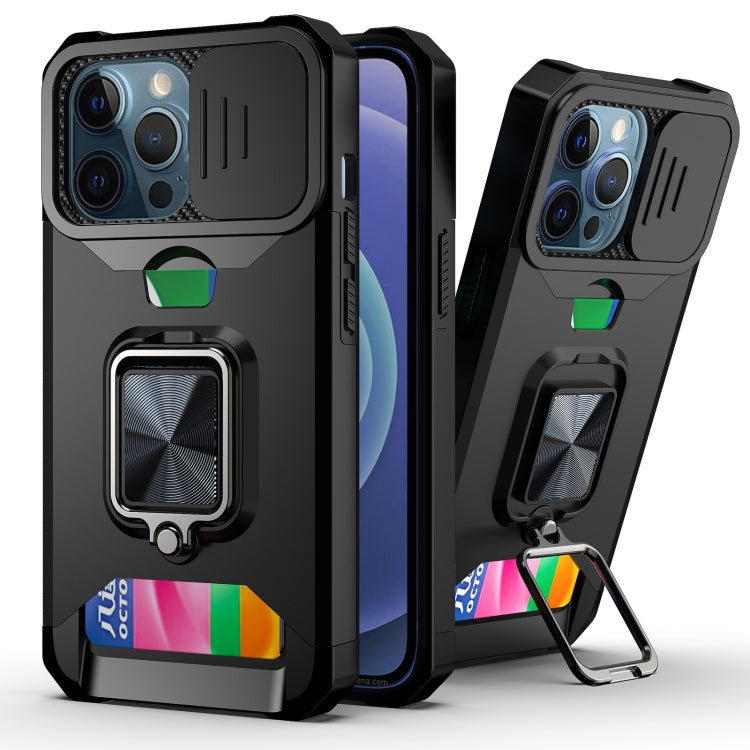 Sliding Camera Cover Design PC + TPU Shockproof Case with Ring Holder & Card Slot, For iPhone 13 mini, For iPhone 13, For iPhone 13 Pro, For iPhone XS / X, For iPhone XR, For iPhone 11 Pro, For iPhone 11 Pro Max, For iPhone 12 / 12 Pro