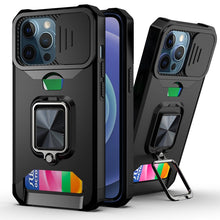 Load image into Gallery viewer, Sliding Camera Cover Design PC + TPU Shockproof Case with Ring Holder &amp; Card Slot, For iPhone 13 mini, For iPhone 13, For iPhone 13 Pro, For iPhone XS / X, For iPhone XR, For iPhone 11 Pro, For iPhone 11 Pro Max, For iPhone 12 / 12 Pro