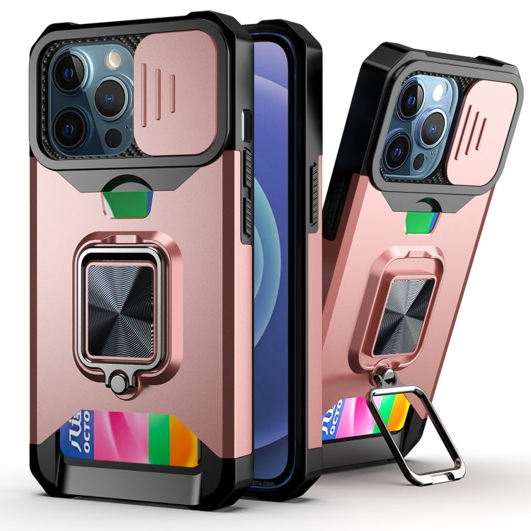 Sliding Camera Cover Design PC + TPU Shockproof Case with Ring Holder & Card Slot, For iPhone 13 mini, For iPhone 13, For iPhone 13 Pro, For iPhone XS / X, For iPhone XR, For iPhone 11 Pro