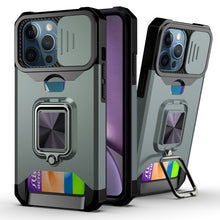 Load image into Gallery viewer, Sliding Camera Cover Design PC + TPU Shockproof Case with Ring Holder &amp; Card Slot, For iPhone 13 mini, For iPhone 13, For iPhone 13 Pro, For iPhone XS / X, For iPhone XR, For iPhone 11 Pro, For iPhone 11 Pro Max, For iPhone 12 / 12 Pro