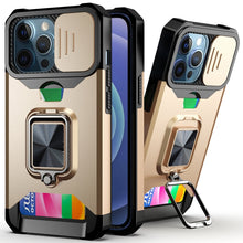 Load image into Gallery viewer, Sliding Camera Cover Design PC + TPU Shockproof Case with Ring Holder &amp; Card Slot, For iPhone 13 mini, For iPhone 13, For iPhone 13 Pro, For iPhone XS / X, For iPhone XR, For iPhone 11 Pro, For iPhone 11 Pro Max, For iPhone 12 / 12 Pro