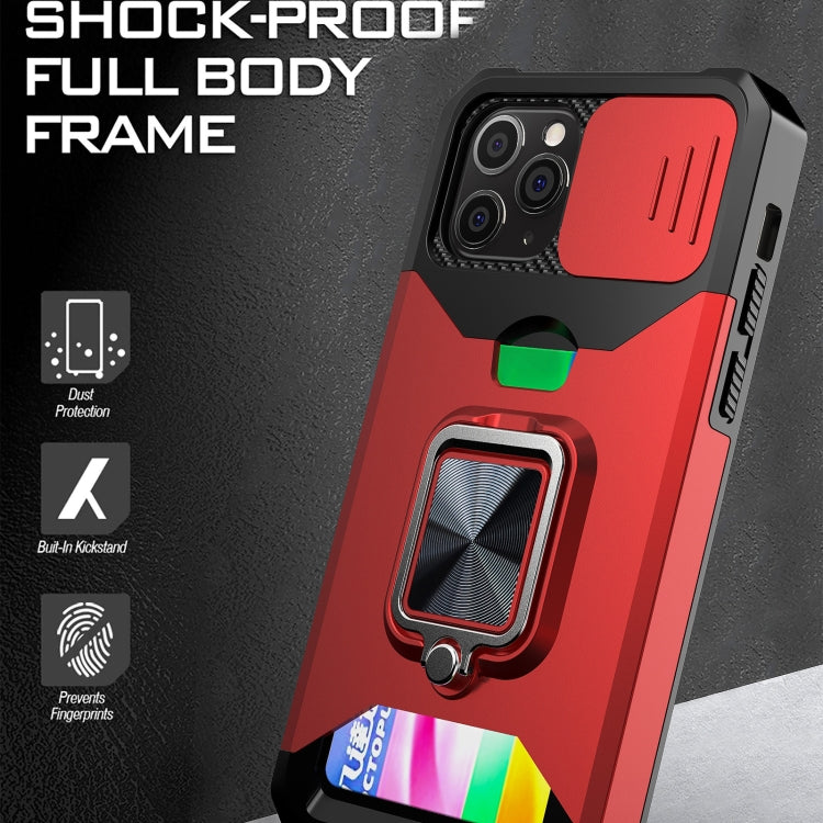 Sliding Camera Cover Design PC + TPU Shockproof Case with Ring Holder & Card Slot, For iPhone 11 Pro Max, For iPhone 12 / 12 Pro, For iPhone 12 Pro Max, For iPhone 13 Pro Max, For iPhone 11, For iPhone XS Max