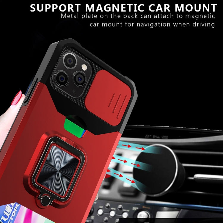 Sliding Camera Cover Design PC + TPU Shockproof Case with Ring Holder & Card Slot, For iPhone 11 Pro Max, For iPhone 12 / 12 Pro, For iPhone 12 Pro Max, For iPhone 13 Pro Max, For iPhone 11, For iPhone XS Max