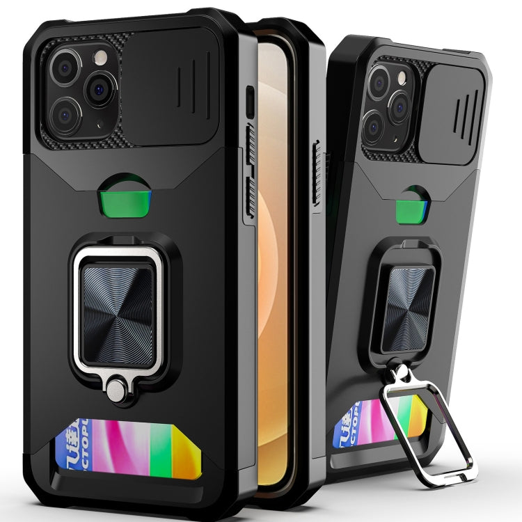 Sliding Camera Cover Design PC + TPU Shockproof Case with Ring Holder & Card Slot, For iPhone 11 Pro Max, For iPhone 12 / 12 Pro, For iPhone 12 Pro Max, For iPhone 13 Pro Max, For iPhone 11, For iPhone XS Max