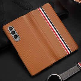 Carbon Fiber Texture Folding All Inclusive PU Shockproof Splicing Leather Case, For Samsung Galaxy Z Fold3 5G