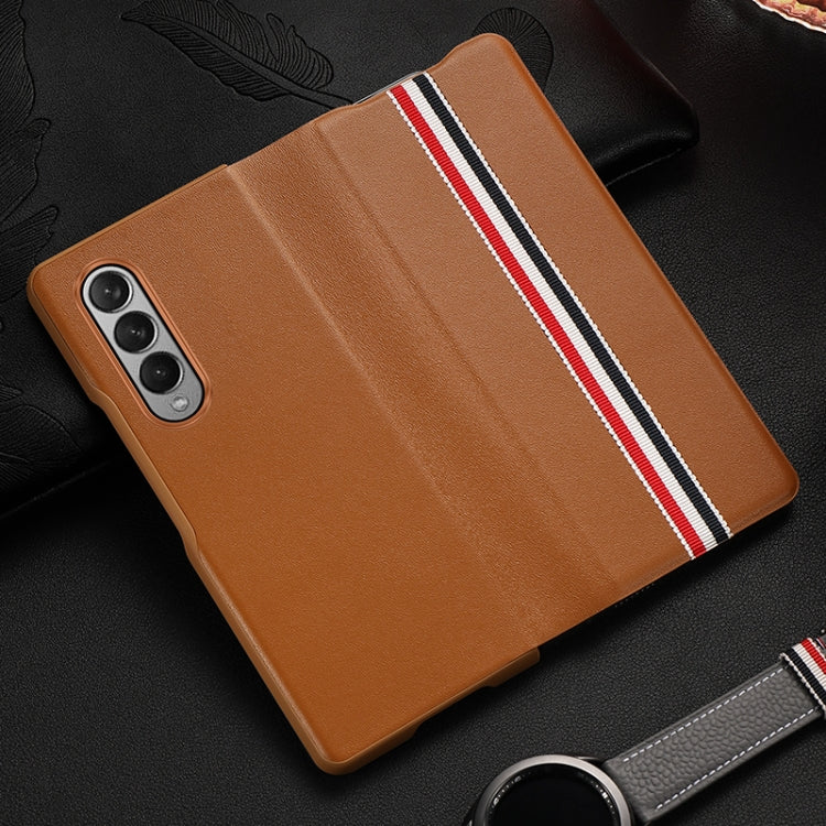 Cowhide Shockproof Fold Splicing Leather Case, For Samsung Galaxy Z Fold3 5G