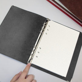 A5 Faux Leather Loose-leaf Grid Notebook, Checkered Core, Blank Inner Core, Cornell Horizontal Wire Inner Core, Cornell Checkered Core