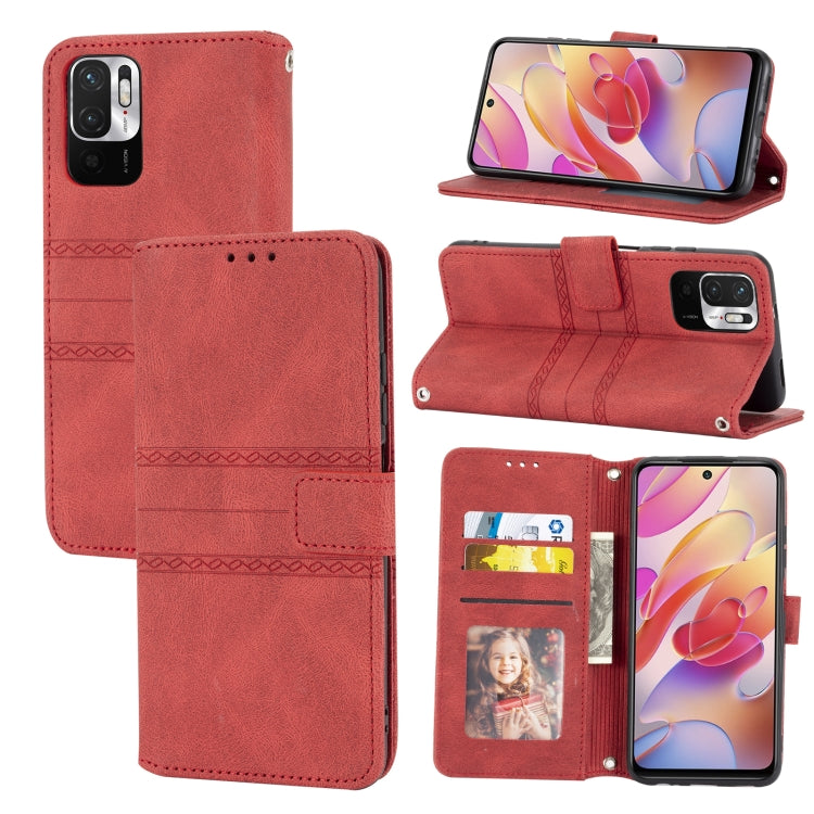 Embossed Striped Magnetic Buckle PU + TPU Horizontal Flip Leather Case with Holder & Card Slot & Wallet & Photo Frame & Sling, For Xiaomi Redmi Note 9 5G, For Xiaomi Redmi Note 9 Pro Max, For Xiaomi Redmi Note 10, For Xiaomi Redmi Note 10 5G           ...