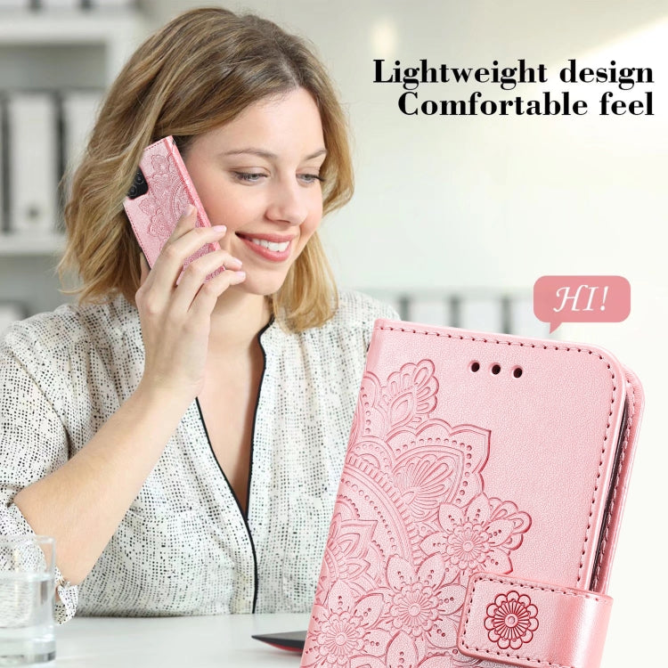 7-petal Flowers Embossing Pattern Horizontal Flip PU Leather Case with Holder & Card Slots & Wallet & Photo Frame, For Samsung Galaxy A03s (166.6mm), For OPPO Realme GT 5G