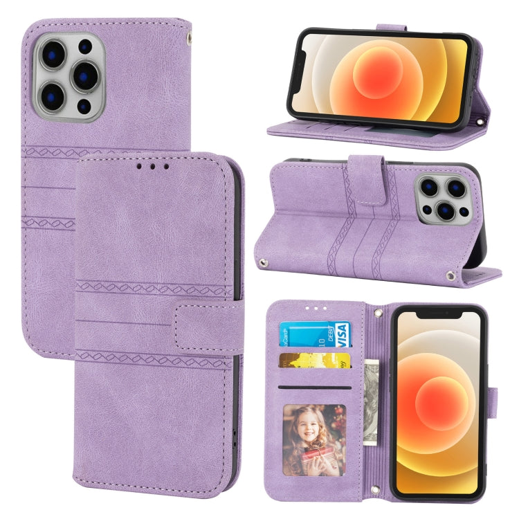 Embossed Striped Magnetic Buckle PU + TPU Horizontal Flip Leather Case with Holder & Card Slot & Wallet & Photo Frame & Sling, For iPhone 13 mini, For iPhone 13, For iPhone 13 Pro, For iPhone 13 Pro Max, For iPhone 12 Pro, For iPhone 12 Pro Max        ...