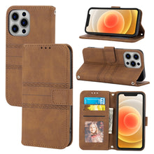 Load image into Gallery viewer, Embossed Striped Magnetic Buckle PU + TPU Horizontal Flip Leather Case with Holder &amp; Card Slot &amp; Wallet &amp; Photo Frame &amp; Sling, For iPhone 13 mini, For iPhone 13, For iPhone 13 Pro, For iPhone 13 Pro Max, For iPhone 12 Pro, For iPhone 12 Pro Max        ...