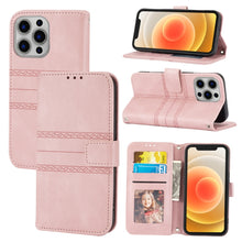 Load image into Gallery viewer, Embossed Striped Magnetic Buckle PU + TPU Horizontal Flip Leather Case with Holder &amp; Card Slot &amp; Wallet &amp; Photo Frame &amp; Sling, For iPhone 13 mini, For iPhone 13, For iPhone 13 Pro, For iPhone 13 Pro Max, For iPhone 12 Pro, For iPhone 12 Pro Max        ...
