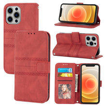 Load image into Gallery viewer, Embossed Striped Magnetic Buckle PU + TPU Horizontal Flip Leather Case with Holder &amp; Card Slot &amp; Wallet &amp; Photo Frame &amp; Sling, For iPhone 13 mini, For iPhone 13, For iPhone 13 Pro, For iPhone 13 Pro Max, For iPhone 12 Pro, For iPhone 12 Pro Max        ...