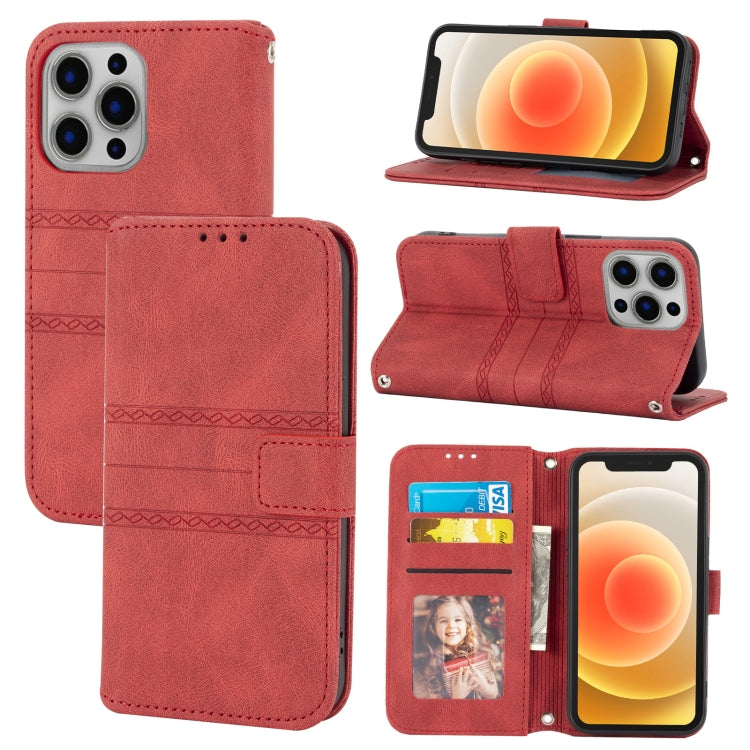 Embossed Striped Magnetic Buckle PU + TPU Horizontal Flip Leather Case with Holder & Card Slot & Wallet & Photo Frame & Sling, For iPhone 13 mini, For iPhone 13, For iPhone 13 Pro, For iPhone 13 Pro Max, For iPhone 12 Pro, For iPhone 12 Pro Max        ...