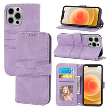 Load image into Gallery viewer, Embossed Striped Magnetic Buckle PU + TPU Horizontal Flip Leather Case with Holder &amp; Card Slot &amp; Wallet &amp; Photo Frame &amp; Sling, For iPhone 13 mini, For iPhone 13, For iPhone 13 Pro, For iPhone 13 Pro Max, For iPhone 12 Pro, For iPhone 12 Pro Max        ...