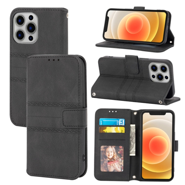 Embossed Striped Magnetic Buckle PU + TPU Horizontal Flip Leather Case with Holder & Card Slot & Wallet & Photo Frame & Sling, For iPhone 13 mini, For iPhone 13, For iPhone 13 Pro, For iPhone 13 Pro Max, For iPhone 12 Pro, For iPhone 12 Pro Max        ...