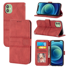 Load image into Gallery viewer, Embossed Striped Magnetic Buckle PU + TPU Horizontal Flip Leather Case with Holder &amp; Card Slot &amp; Wallet &amp; Photo Frame &amp; Sling, For iPhone 13 mini, For iPhone 13, For iPhone 13 Pro, For iPhone 13 Pro Max, For iPhone 12 Pro, For iPhone 12 Pro Max        ...