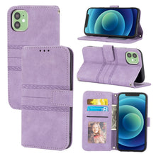 Load image into Gallery viewer, Embossed Striped Magnetic Buckle PU + TPU Horizontal Flip Leather Case with Holder &amp; Card Slot &amp; Wallet &amp; Photo Frame &amp; Sling, For iPhone 13 mini, For iPhone 13, For iPhone 13 Pro, For iPhone 13 Pro Max, For iPhone 12 Pro, For iPhone 12 Pro Max        ...