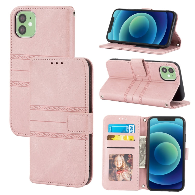 Embossed Striped Magnetic Buckle PU + TPU Horizontal Flip Leather Case with Holder & Card Slot & Wallet & Photo Frame & Sling, For iPhone 13 mini, For iPhone 13, For iPhone 13 Pro, For iPhone 13 Pro Max, For iPhone 12 Pro, For iPhone 12 Pro Max        ...