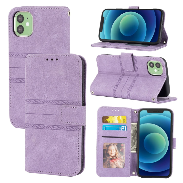 Embossed Striped Magnetic Buckle PU + TPU Horizontal Flip Leather Case with Holder & Card Slot & Wallet & Photo Frame & Sling, For iPhone 13 mini, For iPhone 13, For iPhone 13 Pro, For iPhone 13 Pro Max, For iPhone 12 Pro, For iPhone 12 Pro Max        ...