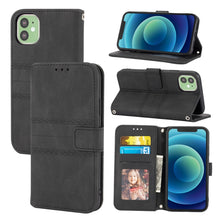 Load image into Gallery viewer, Embossed Striped Magnetic Buckle PU + TPU Horizontal Flip Leather Case with Holder &amp; Card Slot &amp; Wallet &amp; Photo Frame &amp; Sling, For iPhone 13 mini, For iPhone 13, For iPhone 13 Pro, For iPhone 13 Pro Max, For iPhone 12 Pro, For iPhone 12 Pro Max        ...