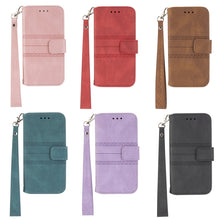 Load image into Gallery viewer, Embossed Striped Magnetic Buckle PU + TPU Horizontal Flip Leather Case with Holder &amp; Card Slot &amp; Wallet &amp; Photo Frame &amp; Sling, For iPhone 11 Pro Max, For iPhone XS / X, For iPhone XS Max, For iPhone XR, For iPhone 8 / 7 / 6                             ...
