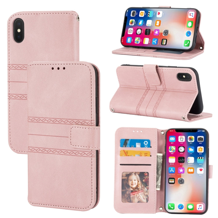 Embossed Striped Magnetic Buckle PU + TPU Horizontal Flip Leather Case with Holder & Card Slot & Wallet & Photo Frame & Sling, For iPhone 11 Pro Max, For iPhone XS / X, For iPhone XS Max, For iPhone XR, For iPhone 8 / 7 / 6                             ...