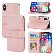 Load image into Gallery viewer, Embossed Striped Magnetic Buckle PU + TPU Horizontal Flip Leather Case with Holder &amp; Card Slot &amp; Wallet &amp; Photo Frame &amp; Sling, For iPhone 11 Pro Max, For iPhone XS / X, For iPhone XS Max, For iPhone XR, For iPhone 8 / 7 / 6                             ...