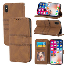 Load image into Gallery viewer, Embossed Striped Magnetic Buckle PU + TPU Horizontal Flip Leather Case with Holder &amp; Card Slot &amp; Wallet &amp; Photo Frame &amp; Sling, For iPhone 11 Pro Max, For iPhone XS / X, For iPhone XS Max, For iPhone XR, For iPhone 8 / 7 / 6                             ...