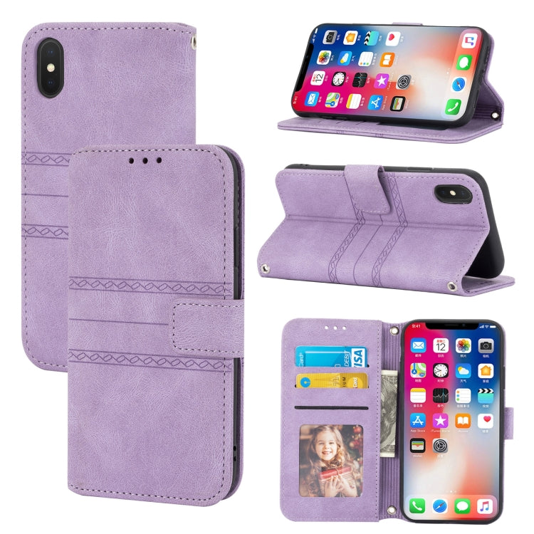 Embossed Striped Magnetic Buckle PU + TPU Horizontal Flip Leather Case with Holder & Card Slot & Wallet & Photo Frame & Sling, For iPhone 11 Pro Max, For iPhone XS / X, For iPhone XS Max, For iPhone XR, For iPhone 8 / 7 / 6                             ...
