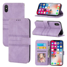 Load image into Gallery viewer, Embossed Striped Magnetic Buckle PU + TPU Horizontal Flip Leather Case with Holder &amp; Card Slot &amp; Wallet &amp; Photo Frame &amp; Sling, For iPhone 11 Pro Max, For iPhone XS / X, For iPhone XS Max, For iPhone XR, For iPhone 8 / 7 / 6                             ...