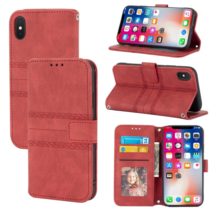 Embossed Striped Magnetic Buckle PU + TPU Horizontal Flip Leather Case with Holder & Card Slot & Wallet & Photo Frame & Sling, For iPhone 11 Pro Max, For iPhone XS / X, For iPhone XS Max, For iPhone XR, For iPhone 8 / 7 / 6                             ...