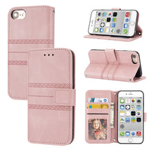 Load image into Gallery viewer, Embossed Striped Magnetic Buckle PU + TPU Horizontal Flip Leather Case with Holder &amp; Card Slot &amp; Wallet &amp; Photo Frame &amp; Sling, For iPhone 11 Pro Max, For iPhone XS / X, For iPhone XS Max, For iPhone XR, For iPhone 8 / 7 / 6                             ...