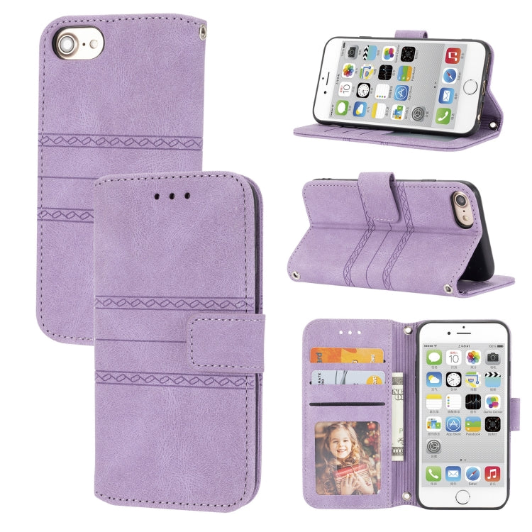 Embossed Striped Magnetic Buckle PU + TPU Horizontal Flip Leather Case with Holder & Card Slot & Wallet & Photo Frame & Sling, For iPhone 11 Pro Max, For iPhone XS / X, For iPhone XS Max, For iPhone XR, For iPhone 8 / 7 / 6                             ...