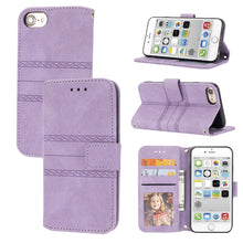 Load image into Gallery viewer, Embossed Striped Magnetic Buckle PU + TPU Horizontal Flip Leather Case with Holder &amp; Card Slot &amp; Wallet &amp; Photo Frame &amp; Sling, For iPhone 11 Pro Max, For iPhone XS / X, For iPhone XS Max, For iPhone XR, For iPhone 8 / 7 / 6                             ...
