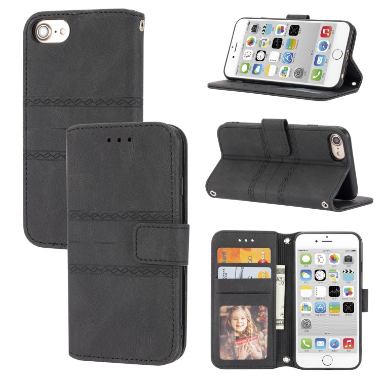 Embossed Striped Magnetic Buckle PU + TPU Horizontal Flip Leather Case with Holder & Card Slot & Wallet & Photo Frame & Sling, For iPhone 11 Pro Max, For iPhone XS / X, For iPhone XS Max, For iPhone XR, For iPhone 8 / 7 / 6                             ...