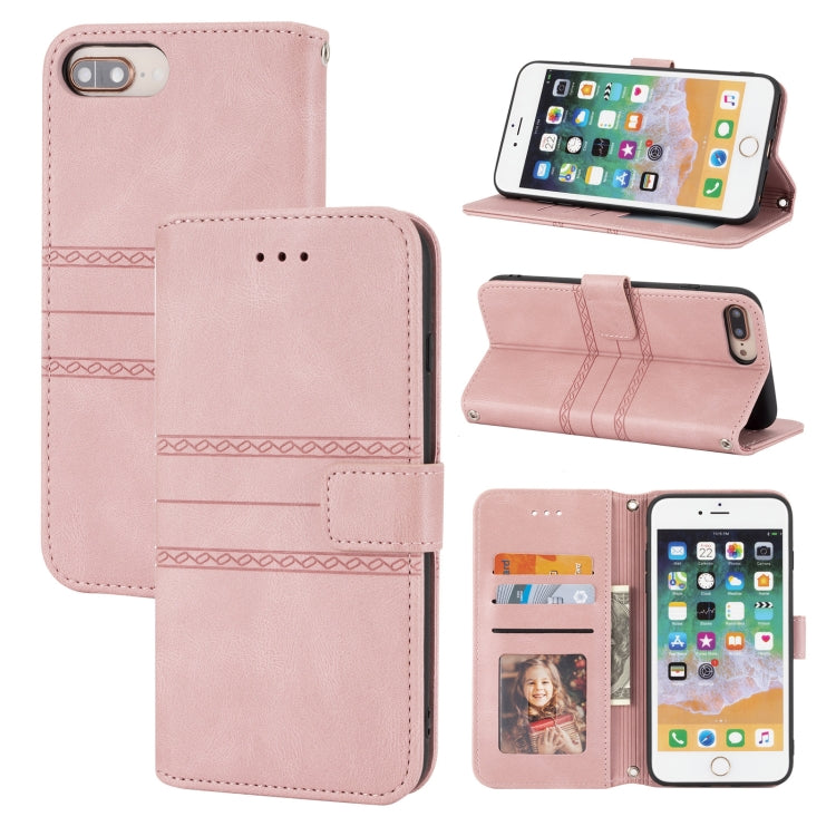 Embossed Striped Magnetic Buckle PU + TPU Horizontal Flip Leather Case with Holder & Card Slot & Wallet & Photo Frame & Sling, For iPhone 11 Pro Max, For iPhone XS / X, For iPhone XS Max, For iPhone XR, For iPhone 8 / 7 / 6                             ...