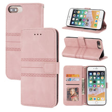 Load image into Gallery viewer, Embossed Striped Magnetic Buckle PU + TPU Horizontal Flip Leather Case with Holder &amp; Card Slot &amp; Wallet &amp; Photo Frame &amp; Sling, For iPhone 11 Pro Max, For iPhone XS / X, For iPhone XS Max, For iPhone XR, For iPhone 8 / 7 / 6                             ...