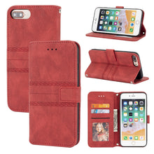 Load image into Gallery viewer, Embossed Striped Magnetic Buckle PU + TPU Horizontal Flip Leather Case with Holder &amp; Card Slot &amp; Wallet &amp; Photo Frame &amp; Sling, For iPhone 11 Pro Max, For iPhone XS / X, For iPhone XS Max, For iPhone XR, For iPhone 8 / 7 / 6                             ...